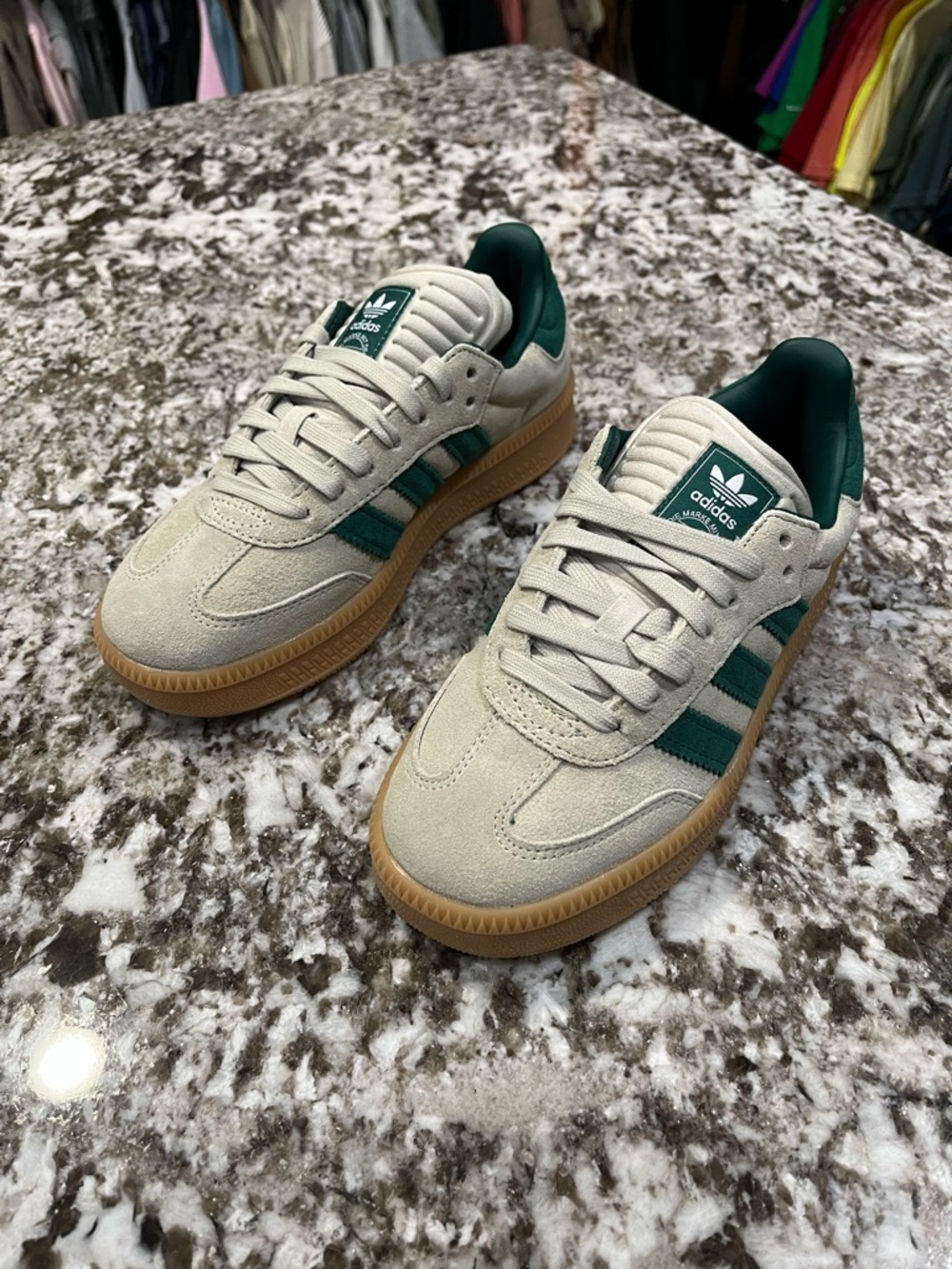 Size 5Y / 6W adidas Samba XLG Putty Grey / Collegiate Green / Gum JQ9886 - Picture 2 of 7